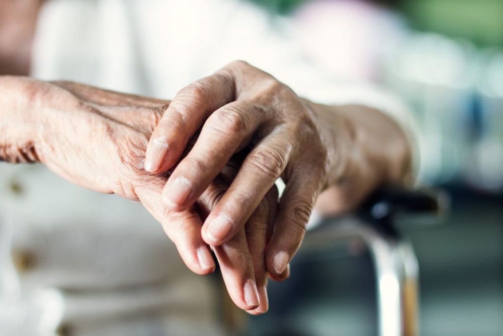 Closeup of an elderly persons hands